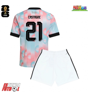 Bélgica Timothy Castagne #21 Segunda Equipación Niños Mundial 2026 Manga Corta (+ Pantalones cortos)